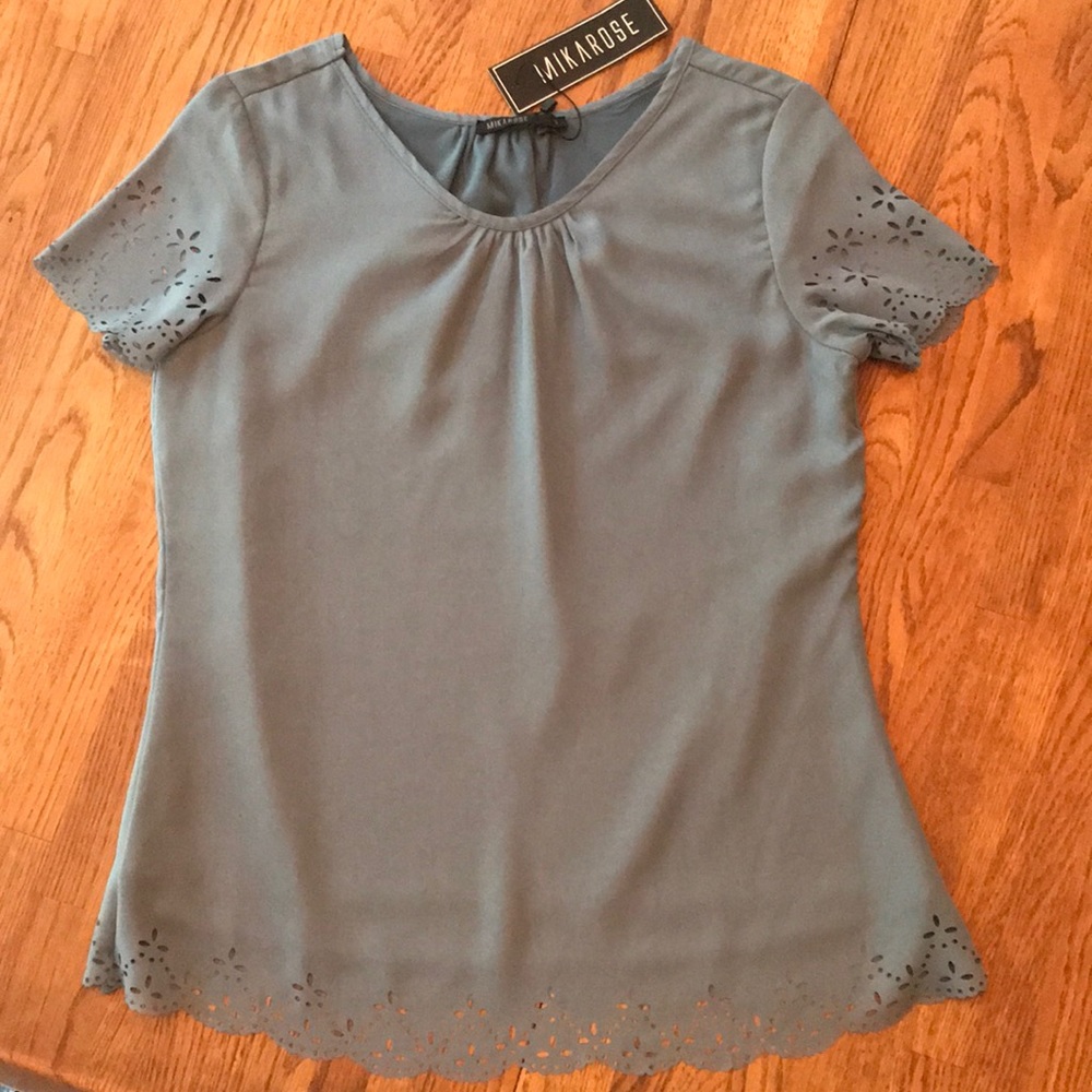 Short Sleeved Blouse w/Laser cutouts by Mikarose